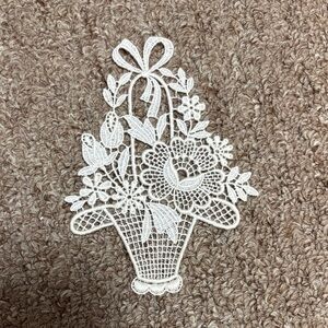 Intricate Lace Floral Basket Applique
